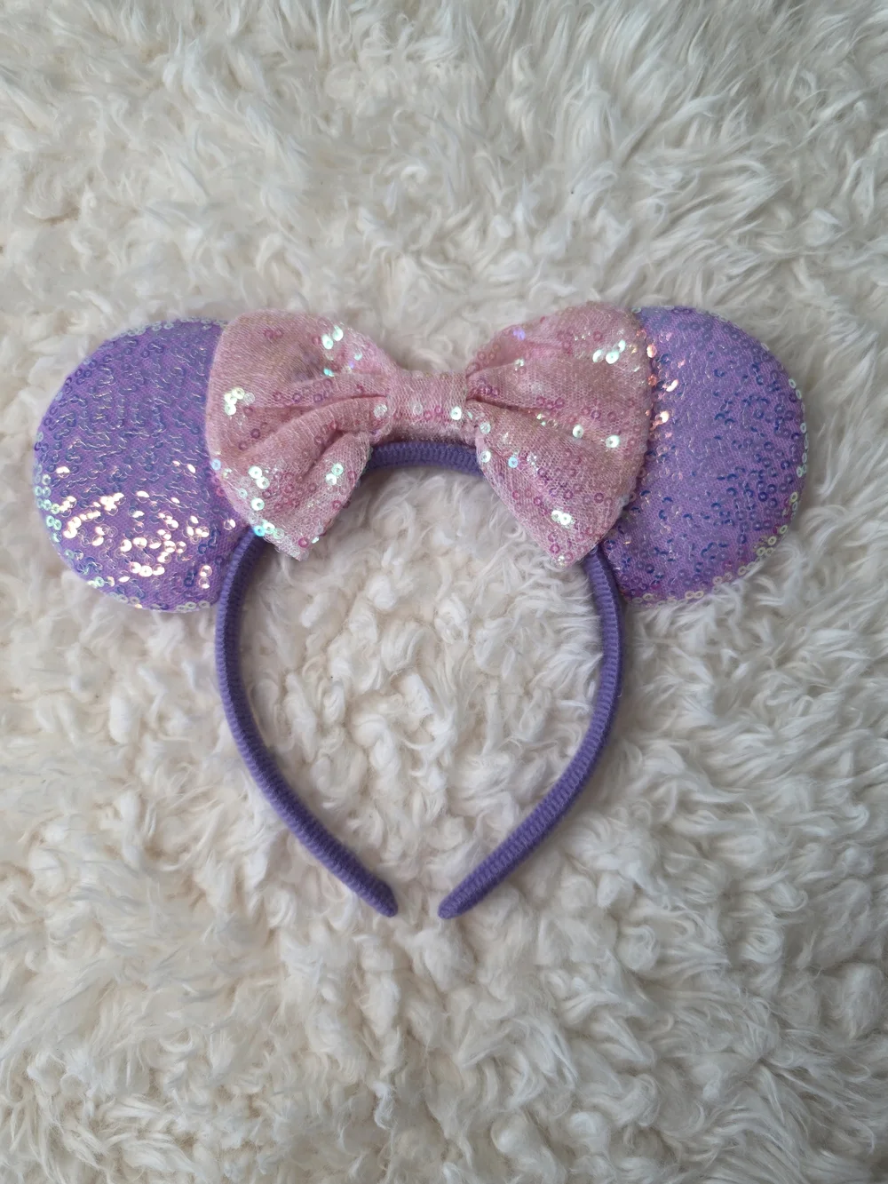 Amazon Sequin Ear Headband with Pink Bow - Purple Ears